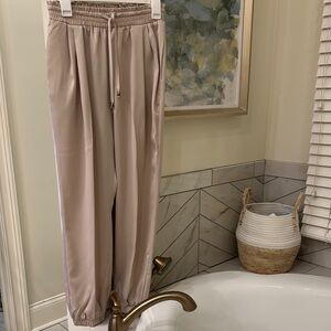 Women's Beige Satin Jogger Pants